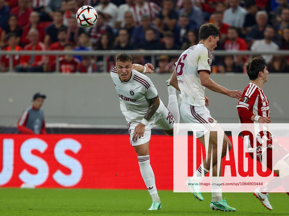 Olympiacos F.C. v AC Sparta Prague UEFA Europa League Patrik Vydra of AC Sparta Prague heads the ball during the UEFA Europa League match at Karaiskakis Stadium, Piraeus 22 10 2026 UK Newspapers OUT