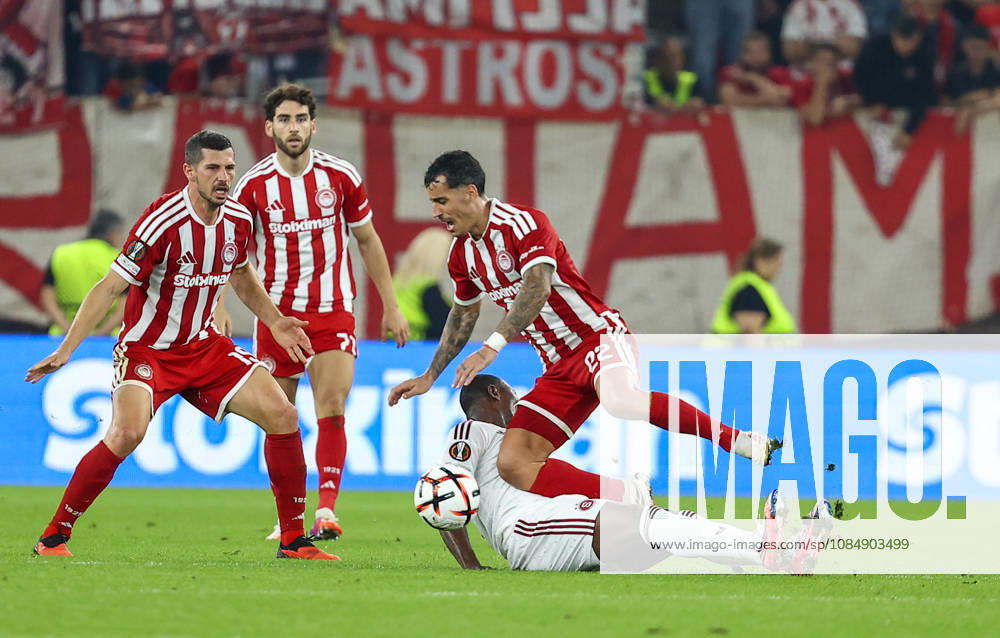 Olympiacos F.C. v AC Sparta Prague UEFA Europa League Chiquinho of Olympiacos F.C. and Ebrima Singhateh of AC Sparta Prague in action during the UEFA Europa League match at Karaiskakis Stadium, Piraeus 22 10 2026 UK Newspapers OUT