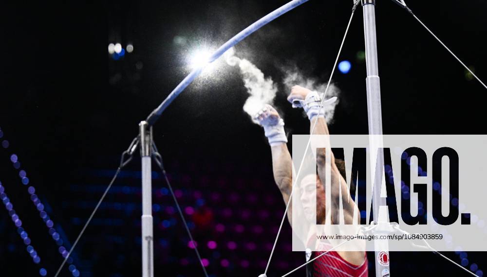 Netherlands Artistic Gymnastics World Championships 9271032 22.10.2026 Arsenii Dukhno of Team World Gymnastics Neutral Athletes 2 falls from the horizontal bar during the men s all-around final at the 2026 World Artistic Gymnastics Championships in Rotterdam, the Netherlands. Alexey Filippov Sputnik Rotterdam Netherlands