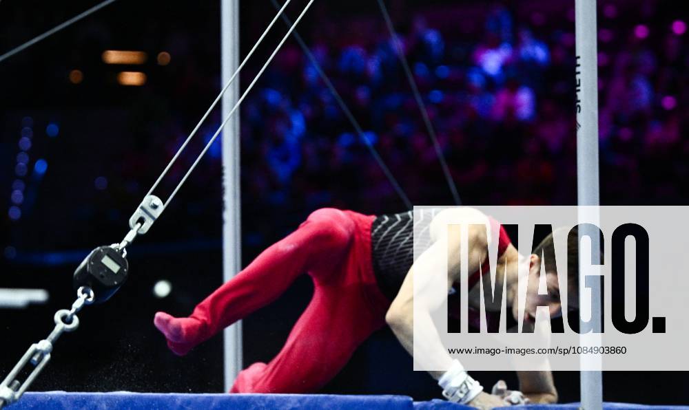 Netherlands Artistic Gymnastics World Championships 9271033 22.10.2026 Arsenii Dukhno of Team World Gymnastics Neutral Athletes 2 falls from the horizontal bar during the men s all-around final at the 2026 World Artistic Gymnastics Championships in Rotterdam, the Netherlands. Alexey Filippov Sputnik Rotterdam Netherlands