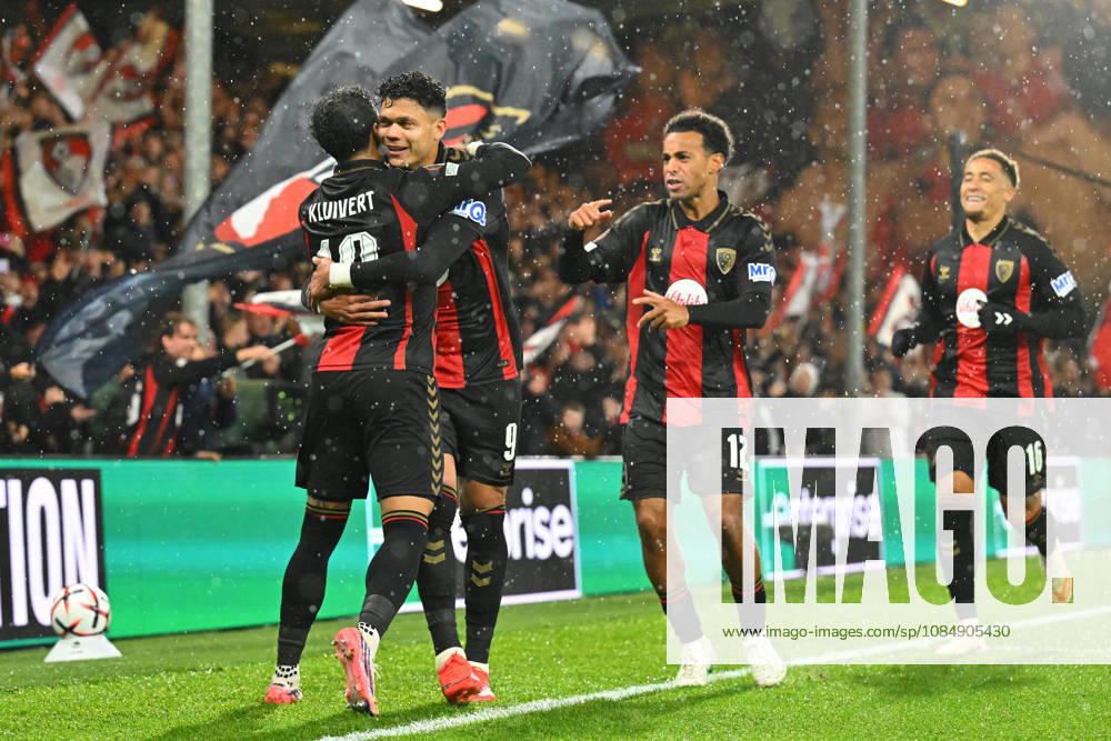 Bournemouth v AC Milan, Europa League Goal 1-0 - Justin Kluivert (19) of AFC Bournemouth celebrates scoring the opening goal with Evanilson (9) of AFC Bournemouth during the Europa League match between Bournemouth and AC Milan at the Vitality Stadium, Bournemouth, UK on 22 October 2026. Bournemouth Vitality Stadium Dorset UK Editorial use only ,