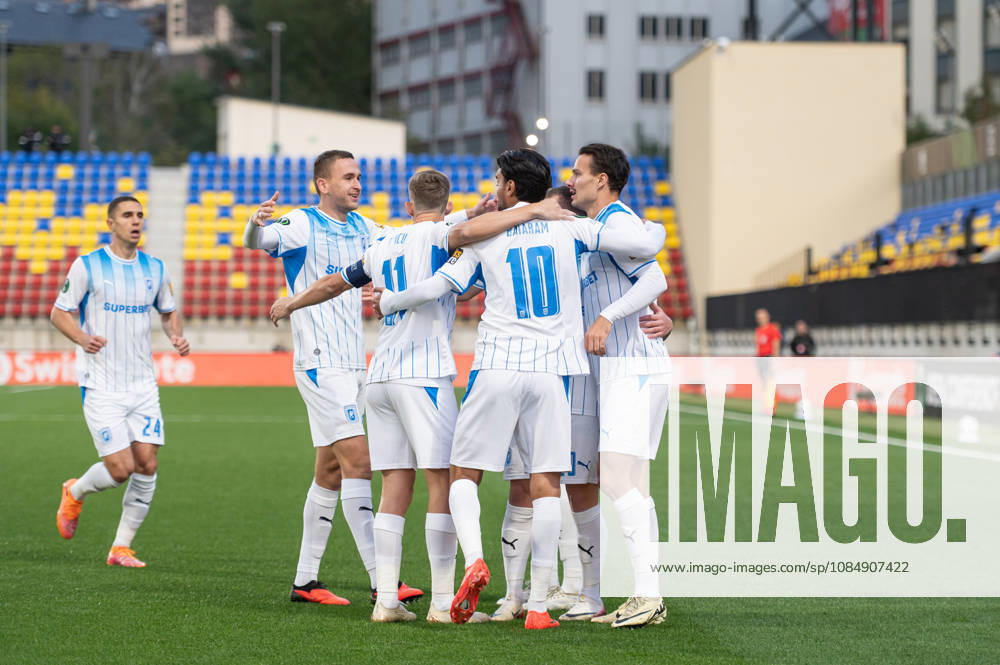 Inter Club Escaldes v Universitatae Craiova - UEFA Conference League Players of Universitatea Craiova celebrate after scoring a goal during the UEFA Conference League match against Inter Club d Escaldes at New FAF Stadium in Encamp, Andorra, on October 22, 2026. Encamp Andorra Andorra