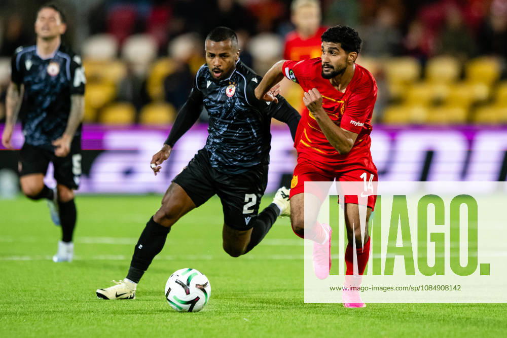 FC Nordsjaelland v CSKA Sofia, UEFA Conference League, Farum, Denmark Farum, Denmark. 22nd, October 2026. Ibrahim Adel (14) of FC Nordsjaelland and Pastor (2) of CSKA Sofia seen during the UEFA Conference League match between FC Nordsjaelland and CSKA Sofia at Right to Dream Park in Farum. Danmark, Farum, Right to Dream Park