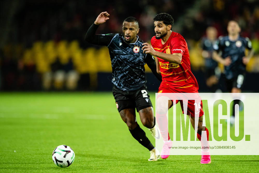 FC Nordsjaelland v CSKA Sofia, UEFA Conference League, Farum, Denmark Farum, Denmark. 22nd, October 2026. Ibrahim Adel (14) of FC Nordsjaelland and Pastor (2) of CSKA Sofia seen during the UEFA Conference League match between FC Nordsjaelland and CSKA Sofia at Right to Dream Park in Farum. Danmark, Farum, Right to Dream Park