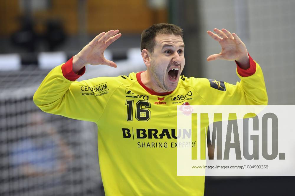 Jubel, Freude bei Nebojsa Simic (Torwart MT Melsungen 16) , GER, MT Melsungen - Orlen Wisla Plocks (POL), Handball, Champions League Maenner, Group Matches, Saison 2026 2027, 22.10.2026, GER, MT Melsungen - Orlen Wisla Plock, CL Maenner, Group Match, Saison 2026 2027, 22.10.2026 Kassel