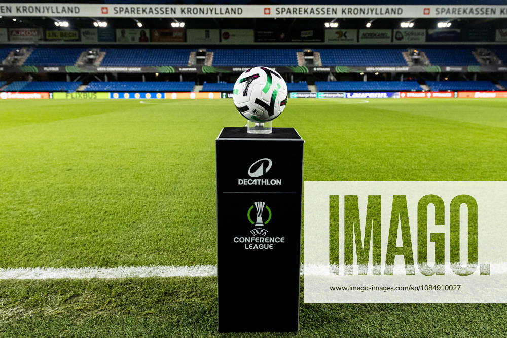 Aarhus GF v Egnatia, UEFA Conference League, Randers, Denmark Randers, Denmark. 22nd, October 2026. The match ball is ready for the UEFA Conference League match between Aarhus GF and Egnatia at Randers Stadion in Randers. Denmark, Randers, Cepheus Park Randers