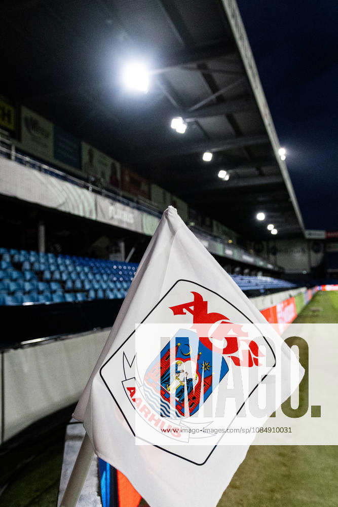 Aarhus GF v Egnatia, UEFA Conference League, Randers, Denmark Randers, Denmark. 22nd, October 2026. A corner flag with the logo of Aarhus GF seen at the UEFA Conference League match between Aarhus GF and Egnatia at Randers Stadion in Randers. Denmark, Randers, Cepheus Park Randers