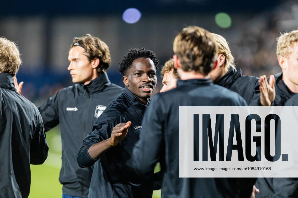 Aarhus GF v Egnatia, UEFA Conference League, Randers, Denmark Randers, Denmark. 22nd, October 2026. James Bogere of Aarhus GF seen warming up for the UEFA Conference League match between Aarhus GF and Egnatia at Randers Stadion in Randers. Denmark, Randers, Cepheus Park Randers