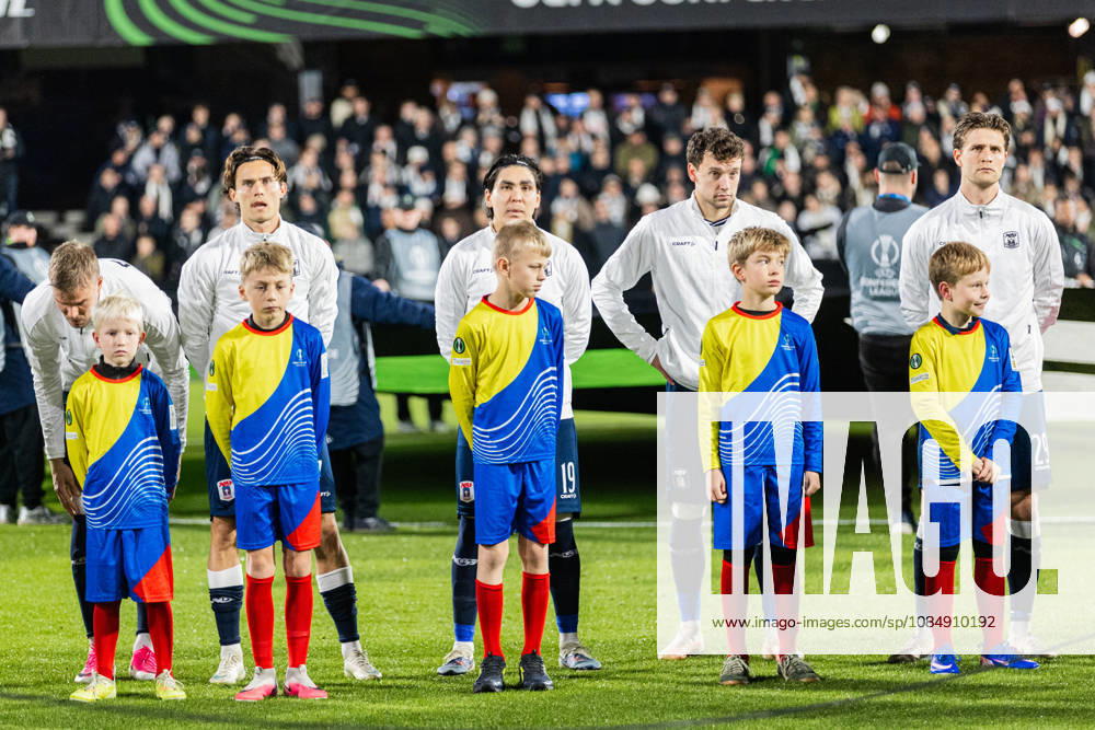 Aarhus GF v Egnatia, UEFA Conference League, Randers, Denmark Randers, Denmark. 22nd, October 2026. The players of Aarhus GF line up for the UEFA Conference League match between Aarhus GF and Egnatia at Randers Stadion in Randers. Denmark, Randers, Cepheus Park Randers
