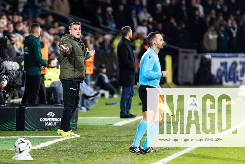 Aarhus GF v Egnatia, UEFA Conference League, Randers, Denmark Randers, Denmark. 22nd, October 2026. Head coach Nevil Dede of Egnatia seen during the UEFA Conference League match between Aarhus GF and Egnatia at Randers Stadion in Randers. Denmark, Randers, Cepheus Park Randers