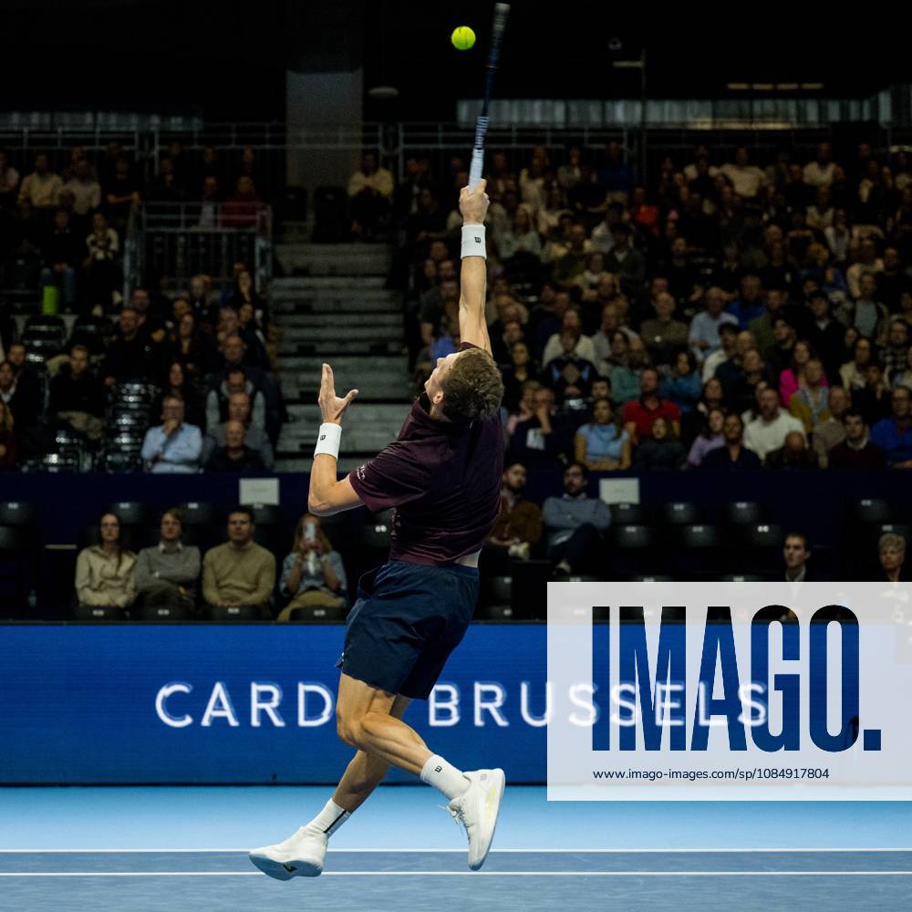 Jiri Lehecka of the Czech Republic pictured in action during the European Open ATP, Tennis Herren tennis tournament in Brussels, on Friday 23 October 2026. This year s edition of the tournament is taking place from 17 to 25 October JASPERxJACOBS x190758663x