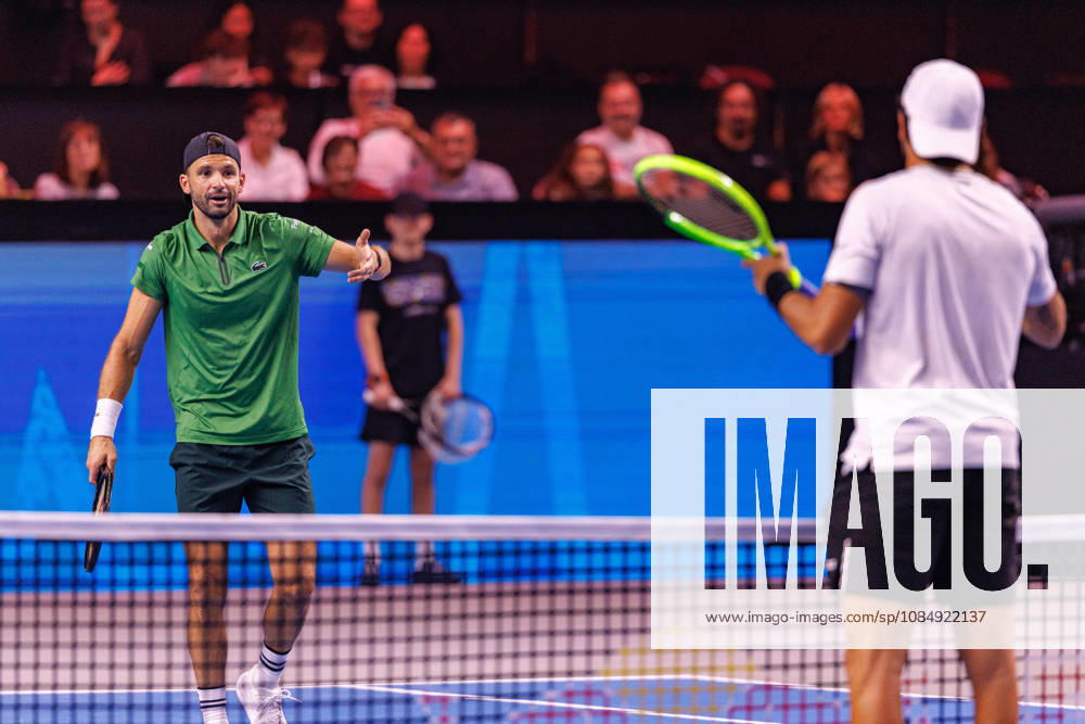 VIENNA, AUSTRIA - 23 OCTOBER 2026: Image shows the discussion between Grigor Dimitrov (BUL) and Matteo Berrettini (ITA) during Red Bull BassLine at Wiener Stadthalle on 23 10 2026 in Vienna, Austria. Austria