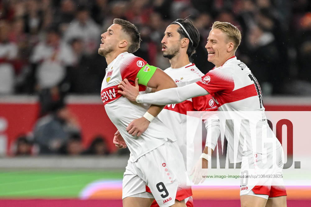 Ermedin Demirovic (VfB Stuttgart) Torjubel, jubelt mit seiner Mannschaft nach treffer zum 1:0 waehrend des spiels der 1. Bundesliga zwischen VfB Stuttgart und Borussia Moenchengladbach, MHPArena am 23. October 2026 in Stuttgart, Deutschland. (Foto von Harry Langer DeFodi Images) +++ Ermedin Demirovic (VfB Stuttgart) celebrates after scoring his team s first goal with teammates during the Bundesliga match between VfB Stuttgart and Borussia Moenchengladbach at MHPArena on October 23, 2026 in Stuttgart, Germany. (Photo by Harry Langer DeFodi Images) DFB DFL REGULATIONS PROHIBIT ANY USE OF PHOTOGRAPHS AS IMAGE SEQUENCES AND OR QUASI-VIDEO. (Photo by Harry Langer DeFodi Images) DFB DFL REGULATIONS PROHIBIT ANY USE OF PHOTOGRAPHS AS IMAGE SEQUENCES AND OR QUASI-VIDEO. -