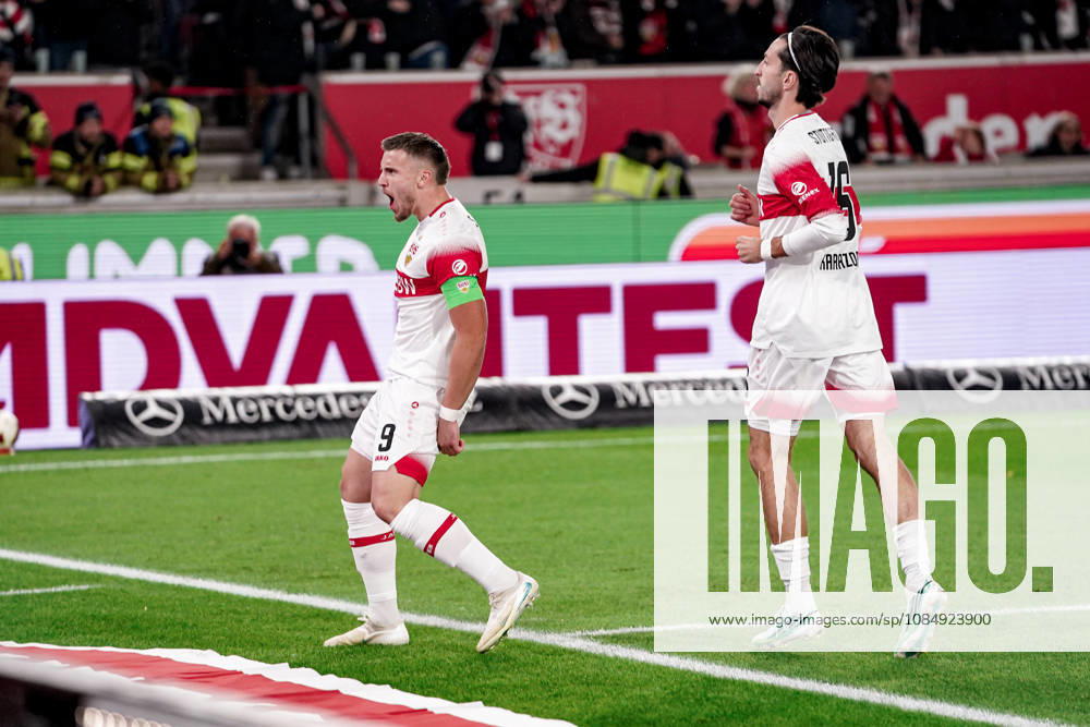 Deutschland: Fussball Saison 2026 2027 , 1. Bundesliga , 7. Spieltag , VfB Stuttgart vs. Borussia Mönchengladbach - MHP-Arena (Stuttgart) : Ermedin Demirović Ermedin Demirovic (VfB Stuttgart, 9) Tor und Torjubel zum 1:0, Tor, Torjubel, Jubel, Freude, Emotionen Stuttgart MHP-Arena Deutschland Germany
