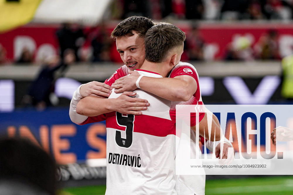 Deutschland: Fussball Saison 2026 2027 , 1. Bundesliga , 7. Spieltag , VfB Stuttgart vs. Borussia Mönchengladbach - MHP-Arena (Stuttgart) : Dženan PejÄinović Dzenan Pejcinovic (VfB Stuttgart, 17) und Ermedin Demirović Ermedin Demirovic (VfB Stuttgart, 9) Tor und Torjubel zum 1:0, Tor, Torjubel, Jubel, Freude, Emotionen Stuttgart MHP-Arena Deutschland Germany