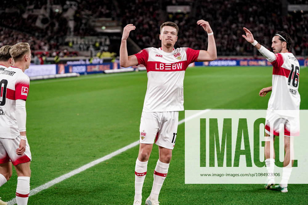 Deutschland: Fussball Saison 2026 2027 , 1. Bundesliga , 7. Spieltag , VfB Stuttgart vs. Borussia Mönchengladbach - MHP-Arena (Stuttgart) : Dženan PejÄinović Dzenan Pejcinovic (VfB Stuttgart, 17) Tor und Torjubel zum 1:0, Tor, Torjubel, Jubel, Freude, Emotionen Stuttgart MHP-Arena Deutschland Germany