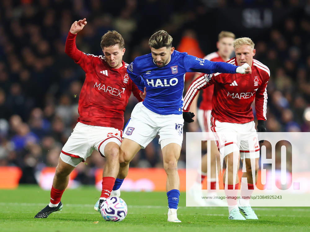 Ipswich, England, 23rd October 2026. James McAtee of Nottingham Forest tackles Julio Enciso of Ipswich Town during the Ipswich Town vs Nottingham Forest Premier League match at Portman Road, Ipswich. Picture credit should read: Paul Terry Sportimage . SPI_012_PT_Ipswich_Forest SPI-5093-0014