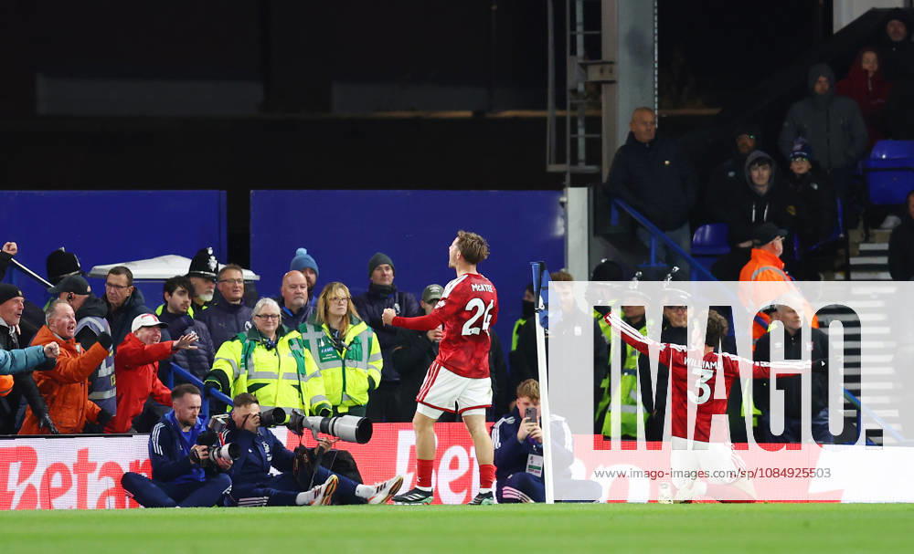Ipswich, England, 23rd October 2026. Neco Williams of Nottingham Forest (r) celebrates scoring the first goal during the Ipswich Town vs Nottingham Forest Premier League match at Portman Road, Ipswich. Picture credit should read: Paul Terry Sportimage . SPI_017_PT_Ipswich_Forest SPI-5093-0018