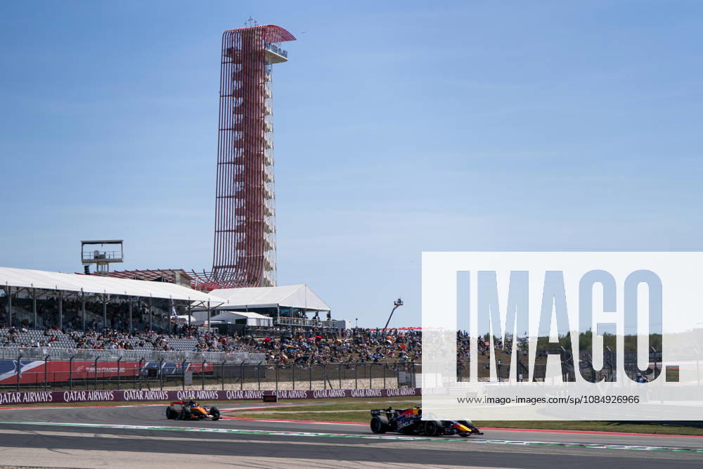 Australian Formula One driver Oscar Piastri of McLaren F1 Team and Dutch Formula One driver Max Verstappen of Red Bull Racing in action during the first free practice session of the Formula One United States Grand Prix at the Circuit of the Americas in Austin, Texas on Friday, October 23, 2026. AUS2026102318 GREGxNASH