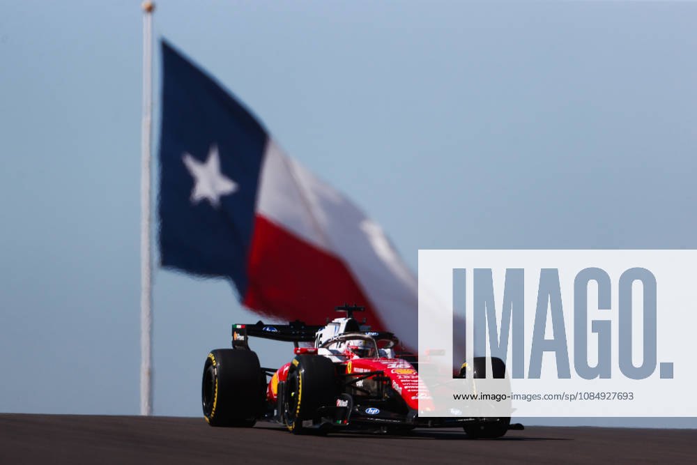 F1 Grand Prix Of USA - FP1 Charles Leclerc stands in front of the Texas flag during the first of three practice sessions, FP1, ahead of the Formula 1 MSC Cruises United States Grand Prix at Circuit of the Americas in Austin, Texas, United States, on October 23, 2026. Austin, Texas Texas United States