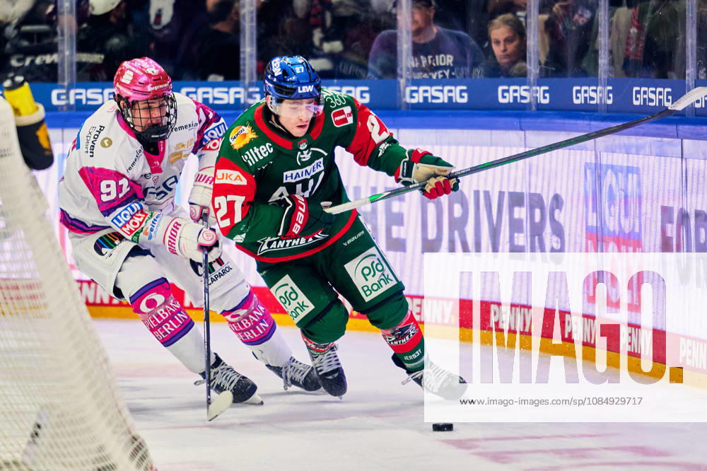 Tobias Krestan (Eisbaeren Berlin, 91), Kyle Mayhew (Augsburger Panther, 27), GER, Eisbaeren Berlin vs. Augsburger Panther, Eishockey Herren, Deutsche Eishockey Liga, DEL, Saison 2026 27, 11. Spieltag, 23.10.2026 GER, Eisbaeren Berlin vs. Augsburger Panther, Eishockey Herren, Deutsche Eishockey Liga, DEL, Saison 2026 27, 11. Spieltag, Berlin