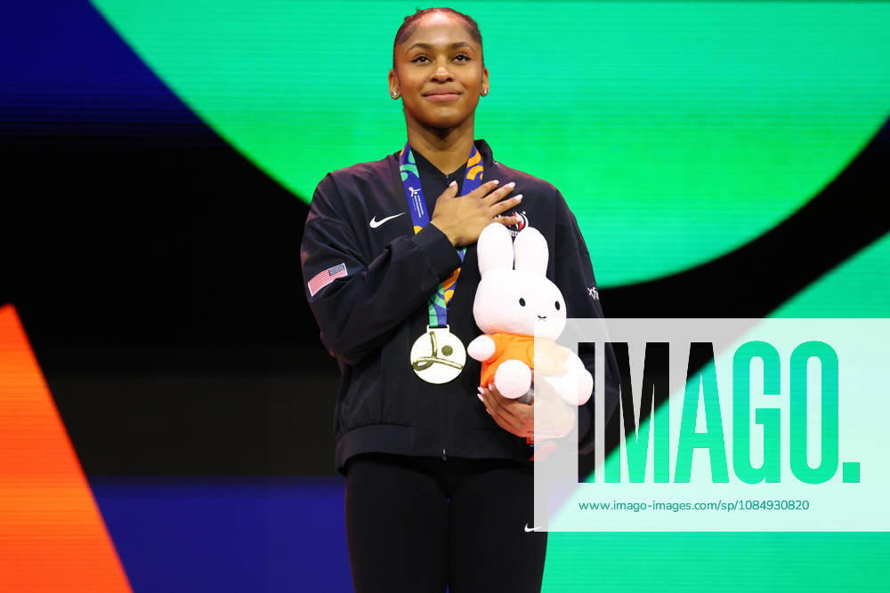 SKYE BLAKELY of USA poses with the Gold Medal after winning the Women s All-Around Final of the 54th Artistic Gymnastics World Championships at the Ahoy Arena in Rotterdam, Netherlands. Gymnastics 2026: Artistic World Championships: Women s All-Around Final - ZUMAc179 20261023_zep_c179_016