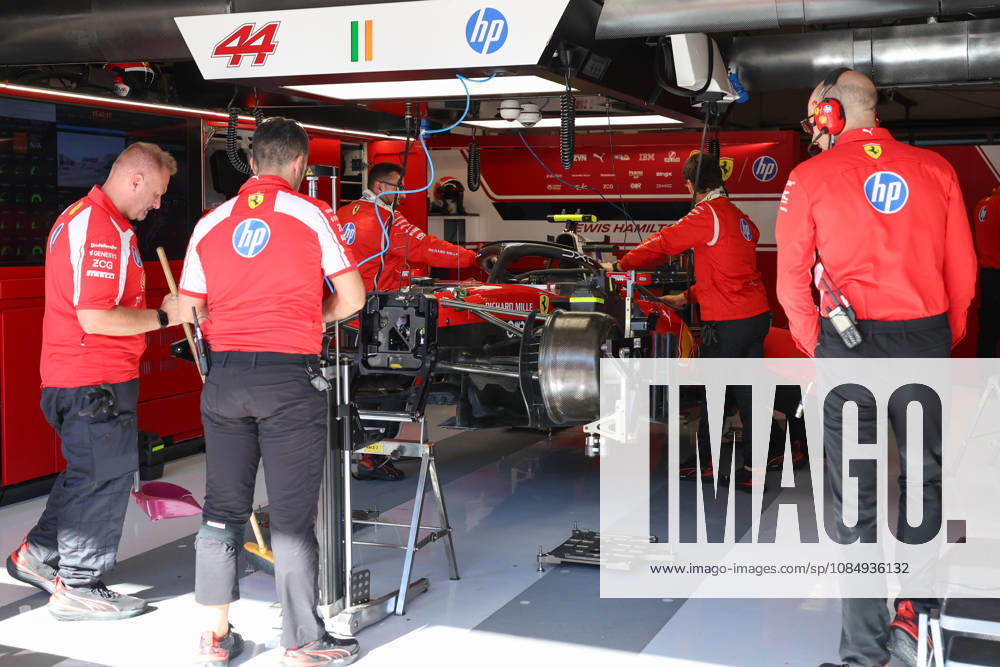 AUSTIN, TX - OCTOBER 23: Pit crew members work the car for Lewis Hamilton (44) of Great Britain and Scuderia Ferrari HP before the second practice session of the Formula 1 MSC Cruises United States Grand Prix on October 23, 2026, at Circuit of The Americas in Austin, Texas.(Photo by David Buono Icon Sportswire) AUTO: OCT 23 F1 United States Grand Prix Icon2610230451