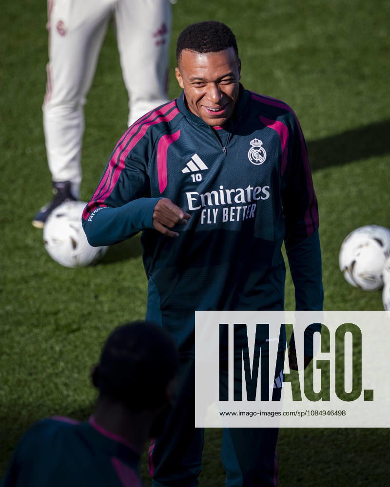 Real Madrid Training Session and press conference, PK, Pressekonferenz Kylian Mbappe of Real Madrid CF is seen laughing during the training session ahead of the LaLiga EA Sports match against FC Barcelona, Barca at Ciudad Real Madrid on October 24, 2026 in Valdebebas, Spain. Valdebebas Ciudad Real Madrid Madrid Spain
