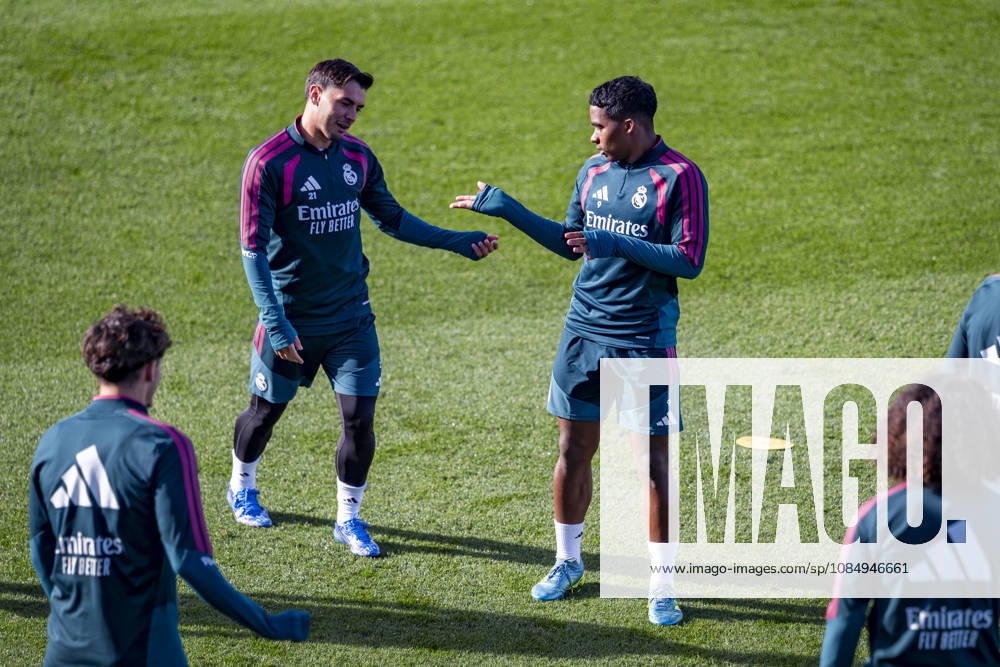 Real Madrid Training Session and press conference, PK, Pressekonferenz Players of Real Madrid CF (from L to R) Brahim Diaz, Endrick are seen during the training session ahead of the LaLiga EA Sports match against FC Barcelona, Barca at Ciudad Real Madrid on October 24, 2026 in Valdebebas, Spain. Valdebebas Ciudad Real Madrid Madrid Spain