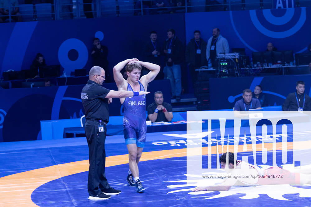 Astana, 2021 World Wrestling Championshi, Kazakhstan: Finland s Jonni Kunnari Sarkkinen reacts with disappointment after losing to Uzbekistan s Doniyorkhon Nakibov in the men s Greco-Roman 77kg competition at the Senior World Wrestling Championships in Astana, Kazakhstan, on October 24, 2026. Nakibov won 7-2. . Astana Kazakhstan - ZUMAt172 20261024_zip_t172_002