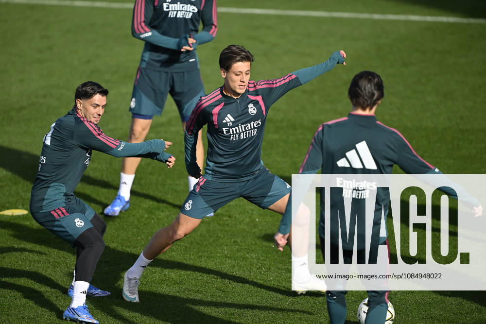 Real Madrid training session ahead of La Liga match against Barcelona MADRID, SPAIN - OCTOBER 24: Arda Guler (C) and Brahim Diaz (L) of Real Madrid take part in a training session at the club s Valdebebas training facilities ahead of their Spanish La Liga week 10 football match against Barcelona in Madrid, Spain, on October 24, 2026. Burak Akbulut Anadolu Madrid Spain. Editorial use only. Please get in touch for any other usage.