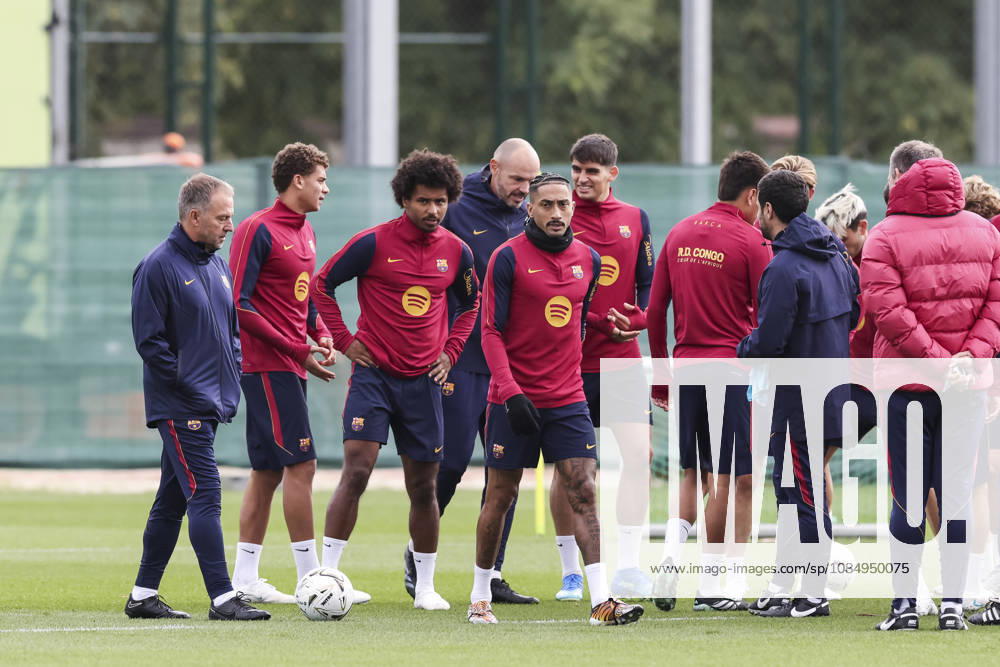 Karim Adeyemi, Raphinha and Hansi Flick, head coach during the training day of FC Barcelona, Barca ahead the Spanish League, Laliga EA Sports, football match against Real Madrid CF at Ciudad Esportiva Joan Gamper on October 24, 2026 in Sant Joan Despi, Barcelona, Spain. Sant Joan Despi Spain - ZUMAa181 20261024_zaa_a181_024