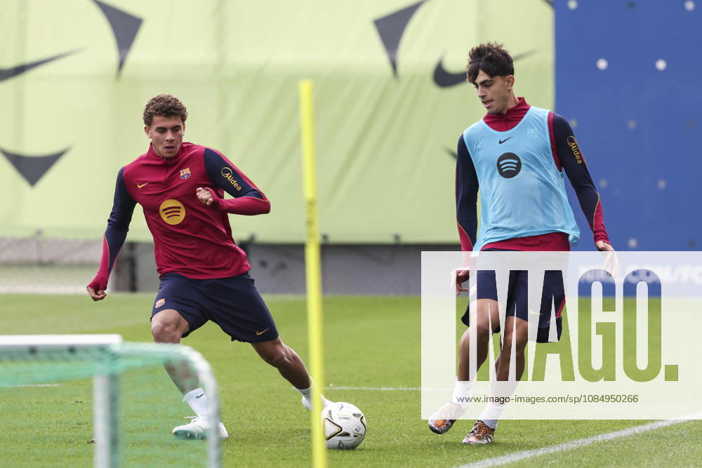 Hamza Abdelkarim and Marc Bernal during the training day of FC Barcelona, Barca ahead the Spanish League, Laliga EA Sports, football match against Real Madrid CF at Ciudad Esportiva Joan Gamper on October 24, 2026 in Sant Joan Despi, Barcelona, Spain. Sant Joan Despi Spain - ZUMAa181 20261024_zaa_a181_035