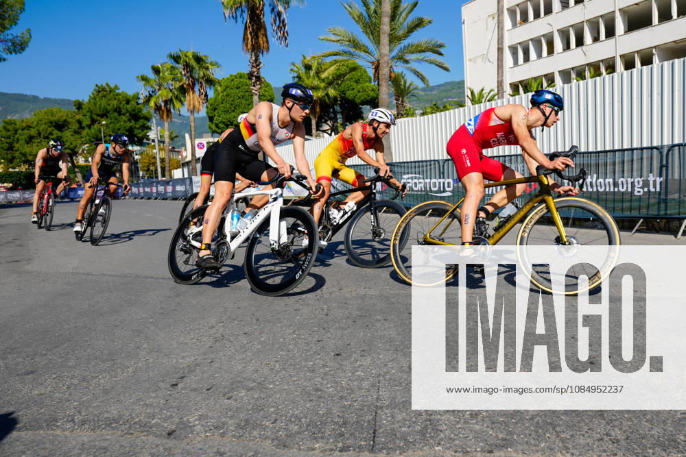 2026 Europe Triathlon Cup Alanya ANTALYA, TURKEY - OCTOBER 24: Athletes compete in the bike leg during the elite men race of 2026 Europe Triathlon Cup Alanya on October 24, 2026 in Antalya, Turkey. Antalya Turkey