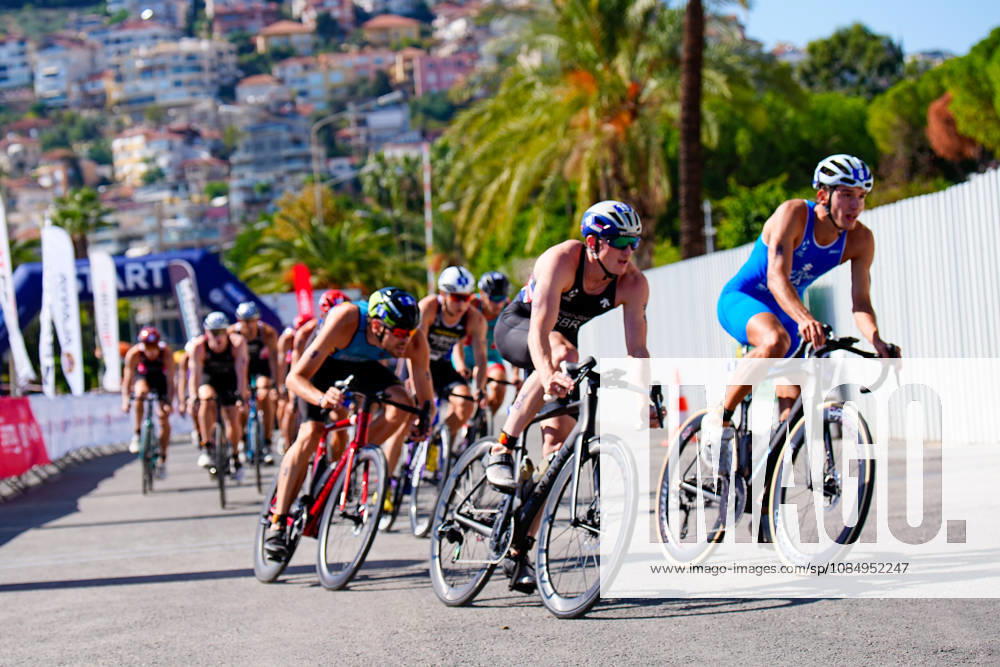 2026 Europe Triathlon Cup Alanya ANTALYA, TURKEY - OCTOBER 24: Athletes compete in the bike leg during the elite men race of 2026 Europe Triathlon Cup Alanya on October 24, 2026 in Antalya, Turkey. Antalya Turkey