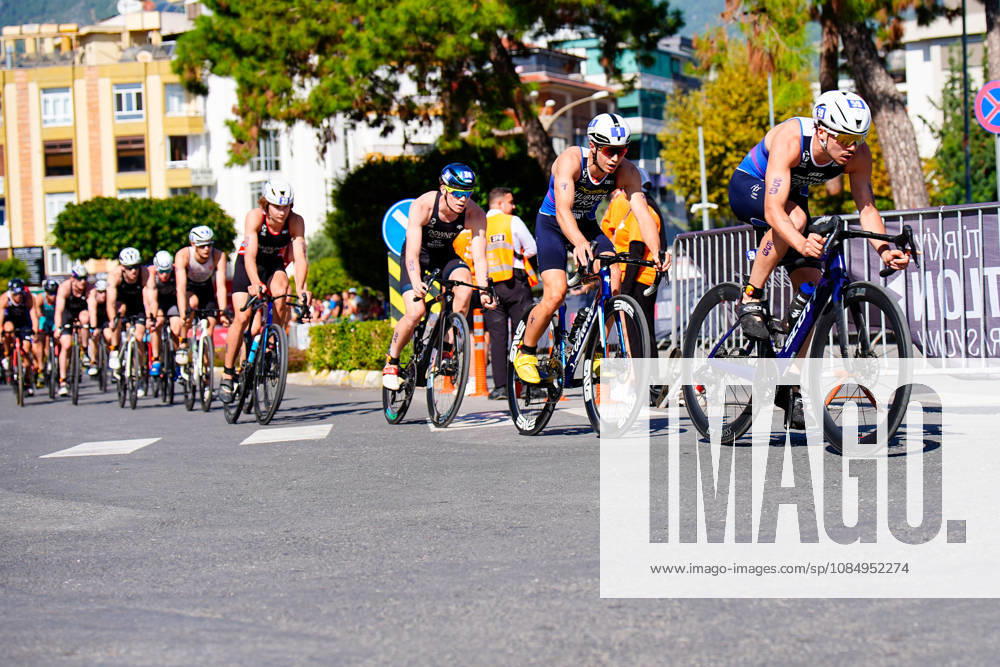 2026 Europe Triathlon Cup Alanya ANTALYA, TURKEY - OCTOBER 24: Athletes compete in the bike leg during the elite men race of 2026 Europe Triathlon Cup Alanya on October 24, 2026 in Antalya, Turkey. Antalya Turkey