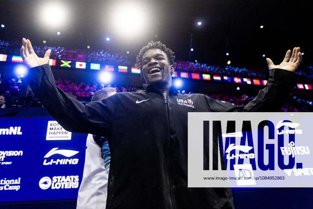 ROTTERDAM - Frederick Richard (USA) reacts after winning the floor apparatus final at the World Gymnastics Championships in Rotterdam Ahoy. IRIS VAN DEN BROEK ANP ANPxSportx IVx 573461430 originalFilename: 573461430