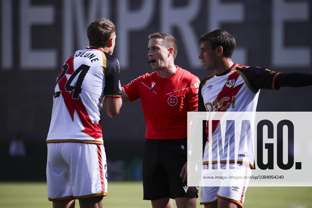 Rayo Vallecano v Espanyol - La Liga EA Sports 2026 27 October 24, 2026, Vallecas Stadium, Madrid, Spain: Florian Lejeune and Pedro Diaz claim to the referee during La Liga EA Sports match between Rayo Vallecano and Elche CF at Vallecas Stadium on October 24, 2026 in Madrid, Spain. Madrid Vallecas Stadium Madrid Spain