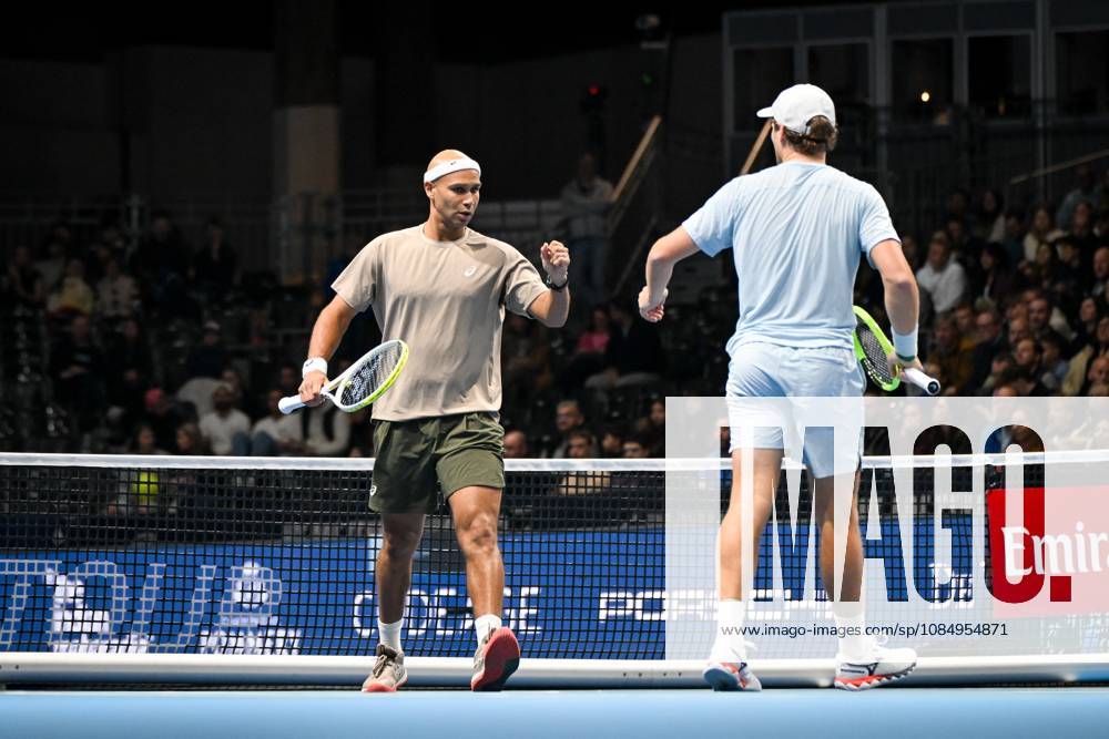 Sadio Doumbia of France and Bart Stevens of the Netherlands celebrate during the semi double final of the European Open ATP, Tennis Herren tennis tournament in Brussels, on Saturday 24 October 2026. This year s edition of the tournament is taking place from 17 to 25 October ELIASxROM x190867148x
