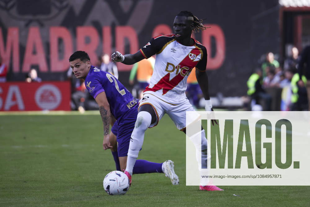 Rayo Vallecano v Espanyol - La Liga EA Sports 2026 27 October 24, 2026, Vallecas Stadium, Madrid, Spain: Path Ciss is defended by Lucas Cepeda of Elche during La Liga EA Sports match between Rayo Vallecano and Elche CF at Vallecas Stadium on October 24, 2026 in Madrid, Spain. Madrid Vallecas Stadium Madrid Spain