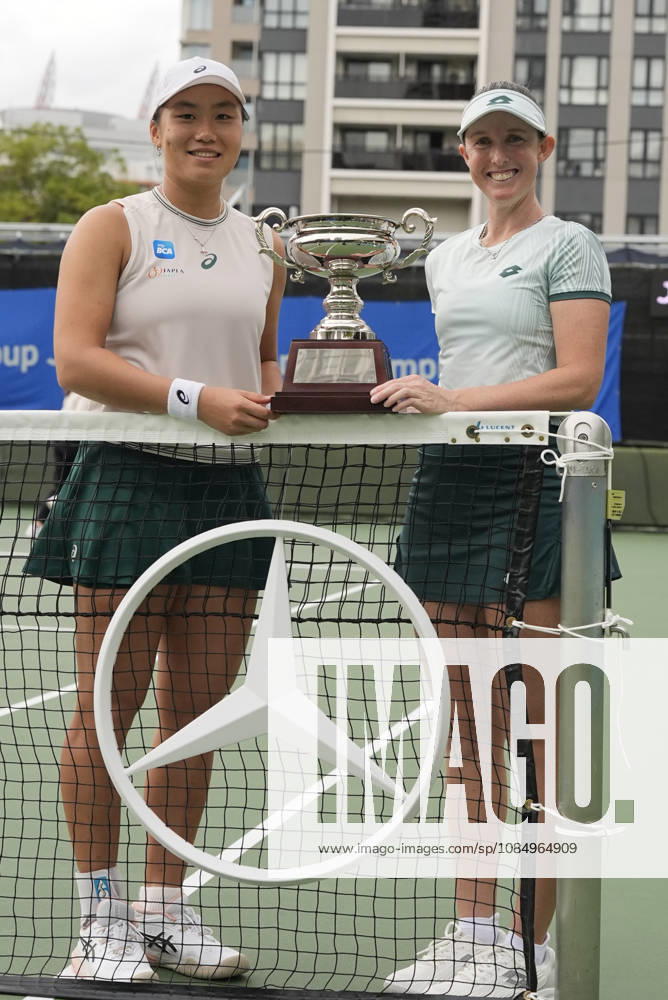 WTA, Tennis Damen Kinoshita Group Japan Open - Day 6 Janice Tjen of Indonesia and Storm Hunter of Australia pose with the winners trophy after defeating Jesika Maleckova and Miriam Skoch of the Czech Republic in the Doubles Final at the 2026 Kinoshita Group Japan Open Women s tennis tournament at Utsubo Tennis Center in Osaka, Japan, on October 24, 2026. Osaka Japan