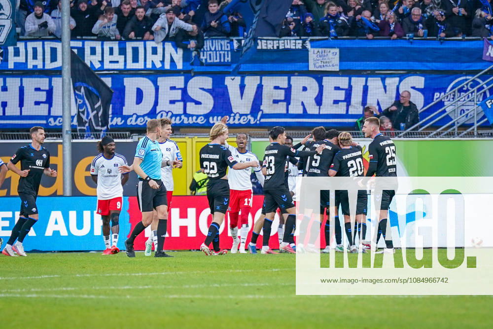 Deutschland: Fussball Bundesliga 2026 - 2027, 7. Spieltag - SC Paderborn vs Hamburger SV - Home-Deluxe-Arena (Paderborn): Tor und Torjubel zum 1:0 durch Rayan Philippe (Paderborn 9) Freude, Emotionen, Jubel