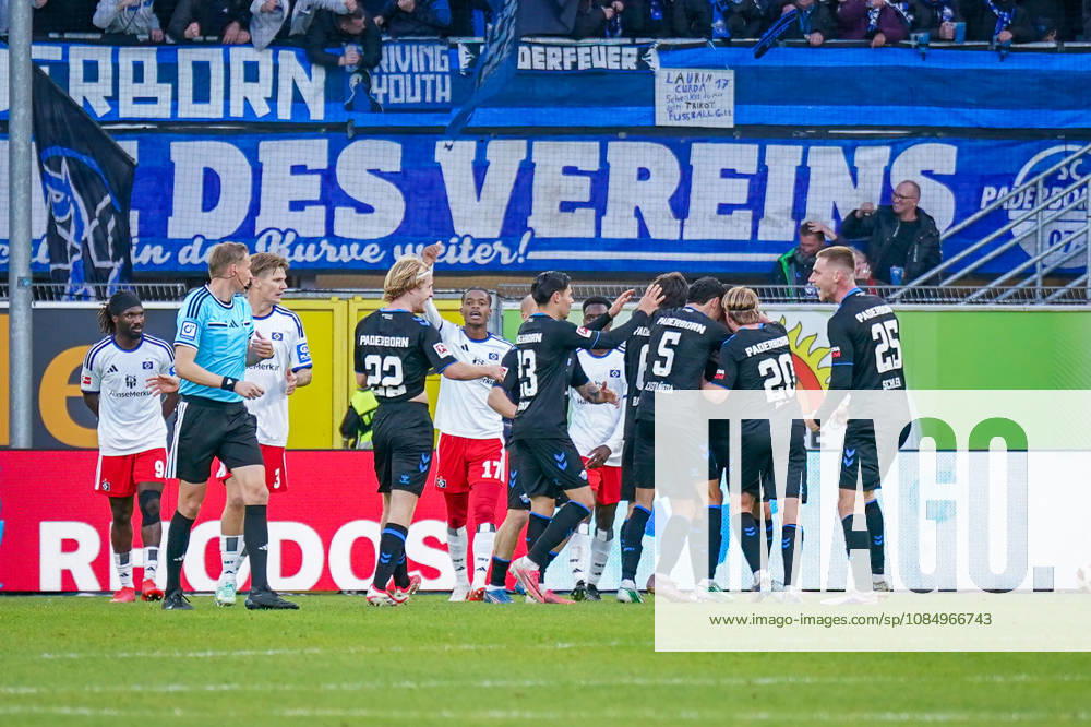 Deutschland: Fussball Bundesliga 2026 - 2027, 7. Spieltag - SC Paderborn vs Hamburger SV - Home-Deluxe-Arena (Paderborn): Tor und Torjubel zum 1:0 durch Rayan Philippe (Paderborn 9) Freude, Emotionen, Jubel