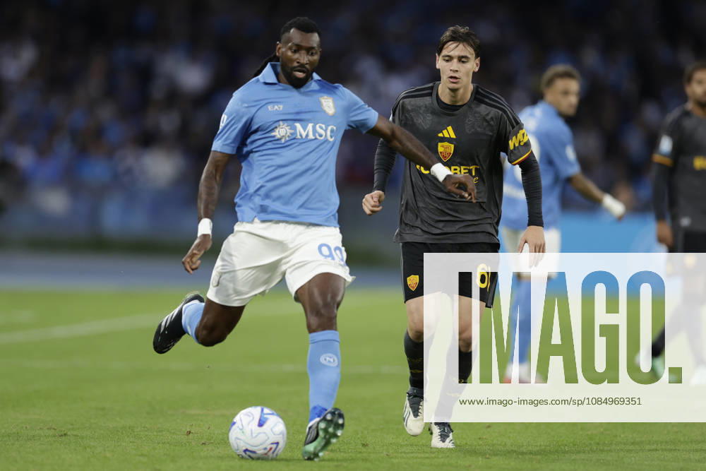 Italy: Serie a football match SSC Napoli vs AS Roma Napoli s Cameroonian midfielder Andre-Frank Zambo Anguissa challenges for the ball with Romas Italian midfielder Niccolo Pisilli during the Serie A football match between SSC Napoli and AS Roma at the Diego Armando Maradona Stadium in Naples, October 24, 2026. _BPH5339
