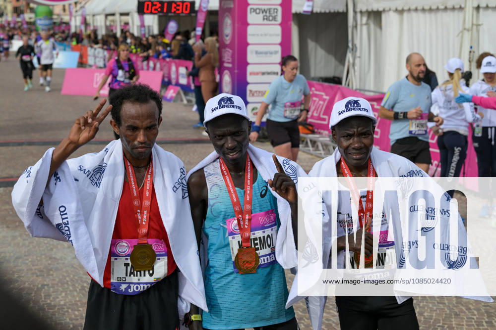 IPA90161385 - Hammington Kimaiyo on the podium at the 40th Venice Marathon in 2026, a marathon race held in Venice, Italy, on October 25, 2026