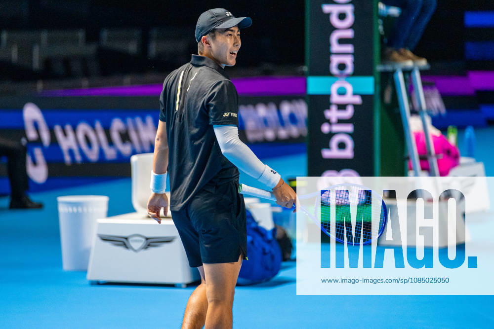 Rinky Hijikata of Australia gestures during the Swiss Indoors Basel Day 2 at St. Jakobshalle on October 25, 2026 in Basel, Switzerland.
