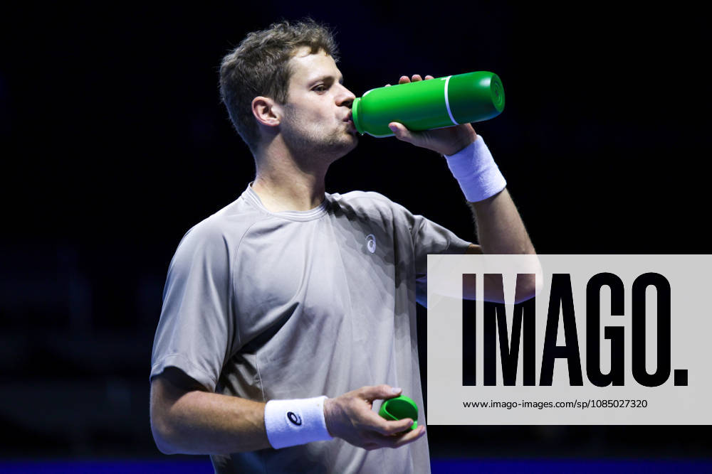 25th October 2026; St. Jakobshalle, Basel, Switzerland; ATP, Tennis Herren Tennis, Swiss Indoors Basel, Day 2; Qualifying final; Yannick Hanfmann of Germany takes a drink at the changeover AnthonyxBenoit