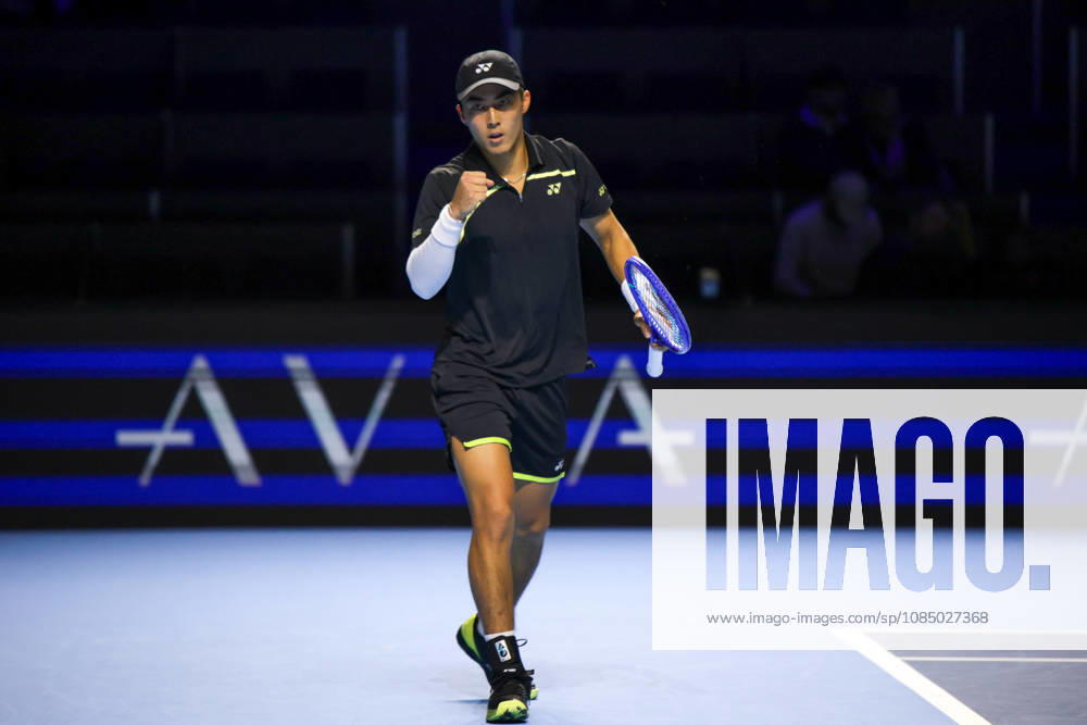 25th October 2026; St. Jakobshalle, Basel, Switzerland; ATP, Tennis Herren Tennis, Swiss Indoors Basel, Day 2; Qualifying final; Rinky Hijikata of Australia clenches his fist and celebrates winning a point AnthonyxBenoit