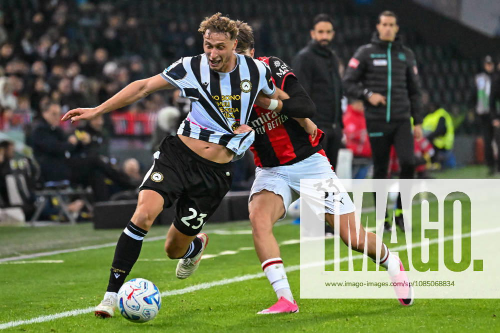 IPA90182891 - Udinese s Mergim Vojvoda in action against Milan s Davide Bartesaghi during the Udinese Calcio vs. AC Milan Italian Serie A soccer match in Udine, Italy, on October 25, 2026