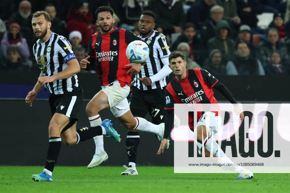 Goncalo Ramos of AC Milan and Christian Pulisic, during the Serie A 2026 2027 football match between Udinese Calcio and AC Milan at Friuli Bluenergy stadium in Udine (Italy), October 25th, 2026. CesarexPurini